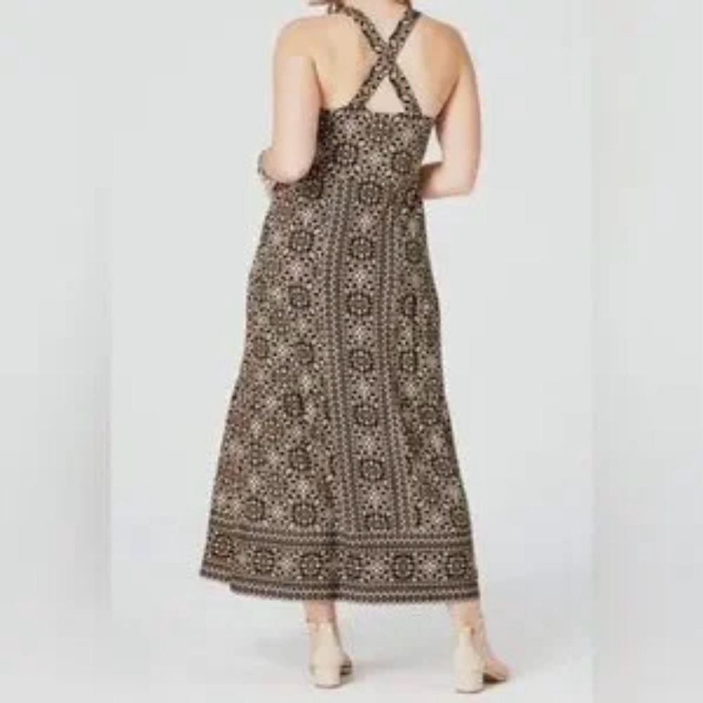 J.Jill Kona Cross Back Knit Floral Mandala Print Maxi Dress Brown Pink White XL - Picture 2 of 12